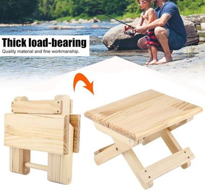 DALIAN Petit tabouret pliable en bois, tabouret de pêche d'extérieur pliable, imperméable, anti-rayures, sans peinture, respectueux de l'environnement