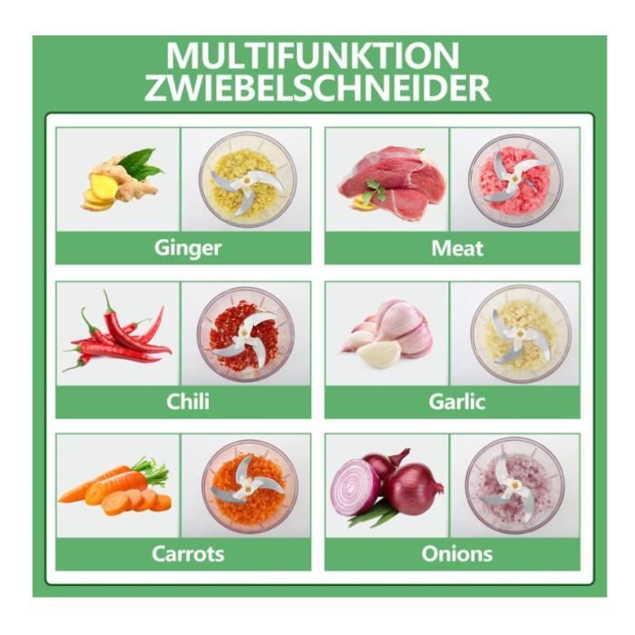 Hachoir manuel 5 lames - 900ml - Pour légumes, noix, viande - Sans électricité - Vert