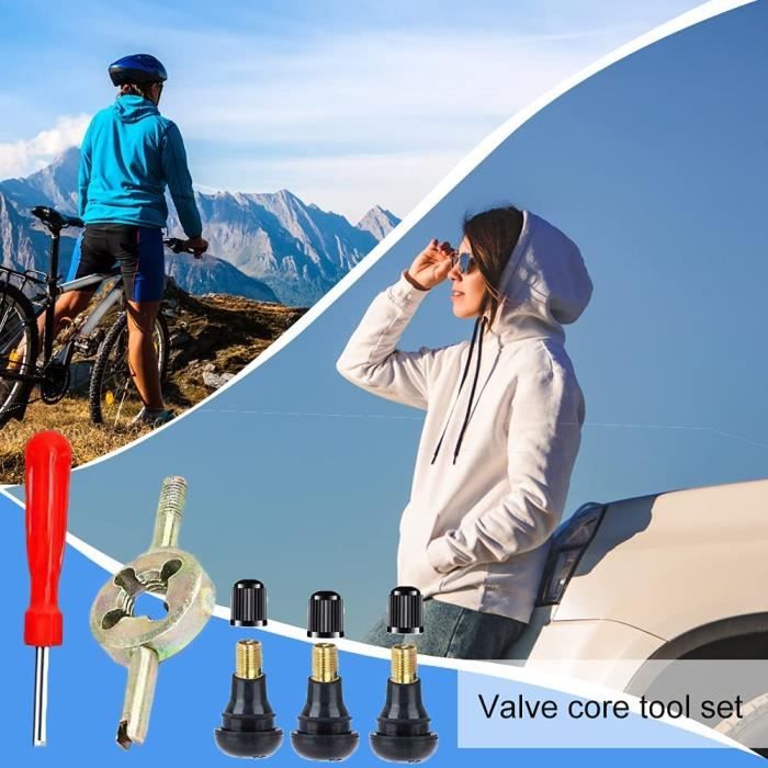 Kit 9 Outils Valve Pneu - Clé, Bouchons, Noyaux De Valve - Métal Rouge, 9.5 Cm - Pour Réparation Pneus Voiture - 9