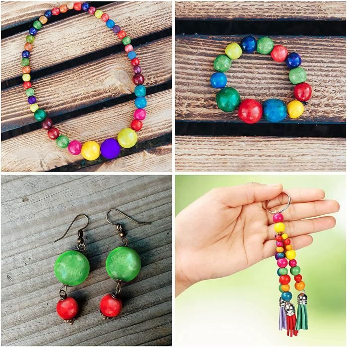 100 Perles En Bois Peintes - Diamètre 8 Mm, Trou 2 Mm - Pour Création De Bijoux Et Loisirs Créatifs