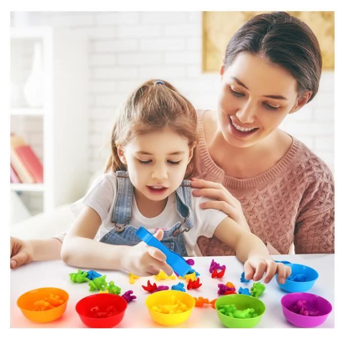LEADSTAR Jeux Montessori 3 4 5 6 Ans,Dinosaure Jouet pour Comptage et Tri Jeu Educatif Motricité Fine Apprendre Les Couleurs Compter Jouet Enfant Cadeau Garcon Fille