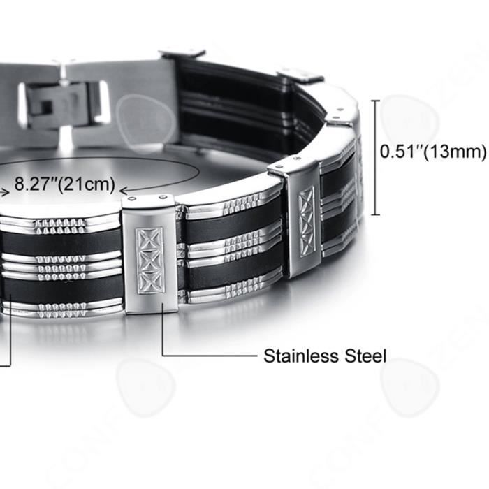 Bracelet Homme Acier Inoxydable Et Silicone Noir - Neuf Avec étiquettes | Style Fantaisie Robuste Et Décontracté