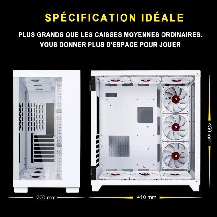 KEDIERS Boitier PC - Mini Tour de Jeu en Verre trempé ，avec 7 Ventilateurs  RGB，C770 (Blanc) : : Informatique