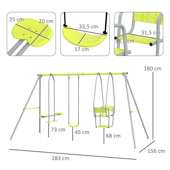 Balançoire siège 3 en 1 - Outsunny - évolutif enfant dossier barre t amovibles 9-36 mois hauteur ajustable - plastique - multicolour