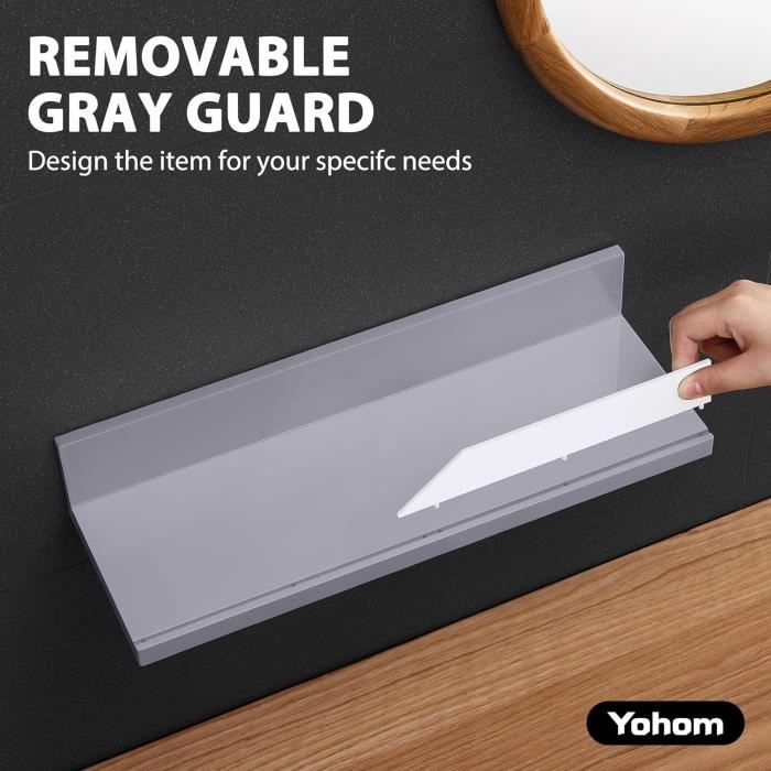 Étagère De Salle De Bain Sans Perçage, Fixation Murale Gris Foncé, Acier Inoxydable, Crochets*5