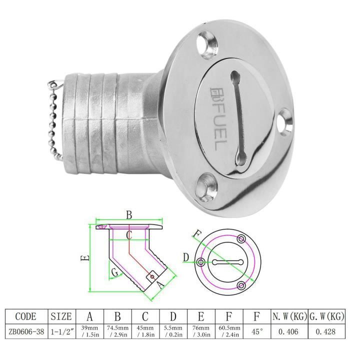Bouchon De Chaîne D'ancrage Marine City 316 Acier Inox - Taille 2-3/8", Pour Bateau