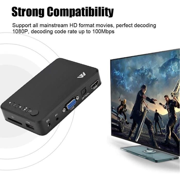 Lecteur Multimedia HDMI Portable - Supporte USB 3.0, Disques Durs Jusqu'à 8To - Full HD 1080p - Avec Télécommande