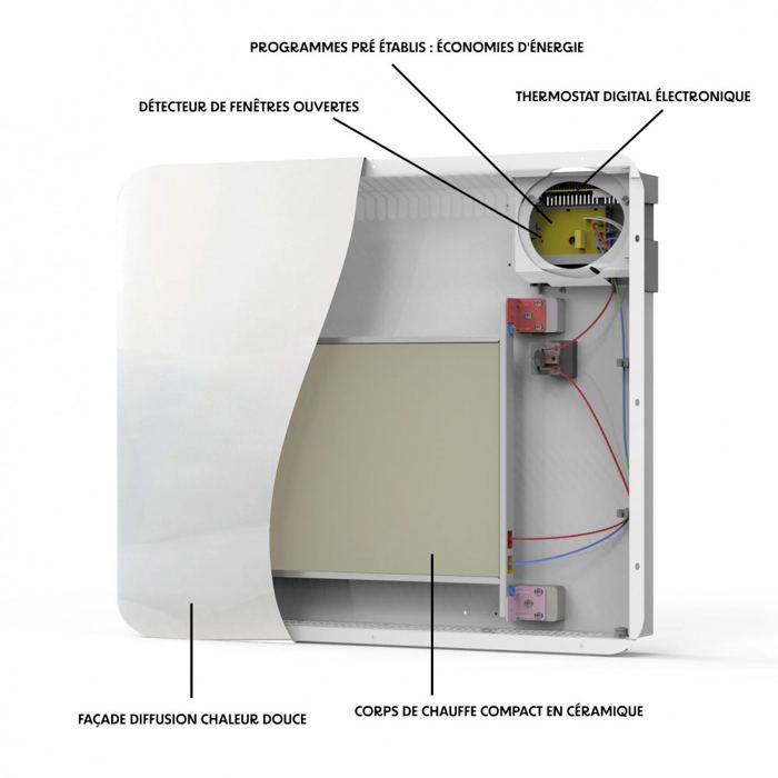 Radiateur électrique LEONA 1000W Verre Noir - Inertie Céramique, Programmable, écologique - 2