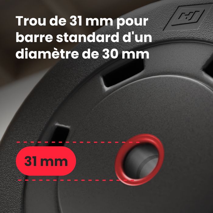 Set De Disques De Poids Hop-Sport 30 Kg – Plastique Avec Sable/Ciment, Trou 31 Mm, Pour Barre 30 Mm, Silencieux