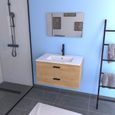 Meuble salle de bain 80 cm monté suspendu decor bois H46xL80xP45cm - avec tiroirs - vasque et miroir - BOX-IN 80 WOOD-0