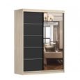 Armoire de chambre avec 2 portes coulissantes et miroir avec étagères - 150x200x61 cm - Beni 05 Dark (Sonoma + Noir, 150)-0