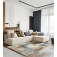 the carpet Monde Tapis de salon moderne à poils courts doux et attrayant, abstrait, multicolore, crème, bleu, 80 x 150 cm-0
