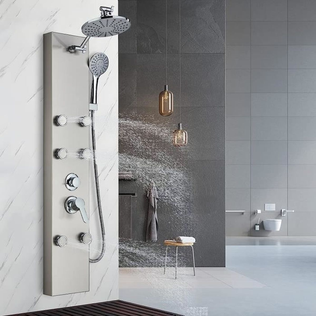 Colonne de Douche Hydromassante et Douchette 3 fonctions,Panneau