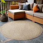 CARPETSALE24 Tapis d'extérieur 160 cm Rond Beige Tapis balcon cuisine et terrasse unicolore en tissage plat résistant aux intempéries