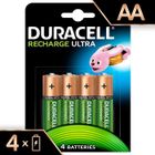 BRAND Duracell Recharge Ultra Piles Rechargeables type AA 2500 mAh, Lot de 4 piles