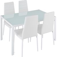 TECTAKE Ensemble table et chaises de salle à manger BERLIN Siège rembourré avec revêtement en cuir synthétique - Blanc