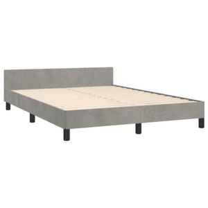 STRUCTURE DE LIT Cadre de lit avec tête de lit en velours gris clair 140x190 cm - FYDUN