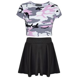 JUPE Ensemble t-shirt court et jupe patineuse à imprimé Camouflage pour filles 7-13 ans