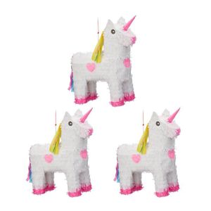 Piñata 3x Pinata Licorne à suspendre enfants à remplir anniversaire décoration HxlxP:  47 x 43 x 13 cm, blanc-rose