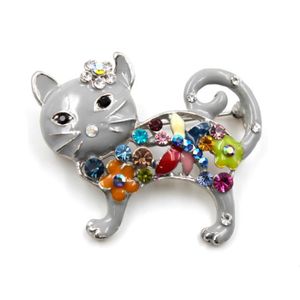 Broche Vintage Chat En Métal Argenté - 45x45mm, Occasion, Alliage Sans Marque
