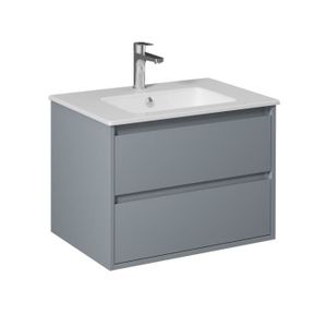 MEUBLE VASQUE - PLAN PRO Meuble salle de bain simple vasque encastrée 2 tiroirs Gris clair laqué largeur 70 cm