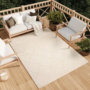 TAPIS D’EXTÉRIEUR Tapis Extérieur Intérieur VIERA Beige Carreaux 3D - TAPISO - 120x170 cm - Polypropylène