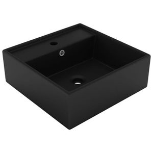 LAVABO - VASQUE Lavabo carré de luxe en céramique - TBEST - Noir mat - 41x41 cm - Avec trop-plein et trou de robinet