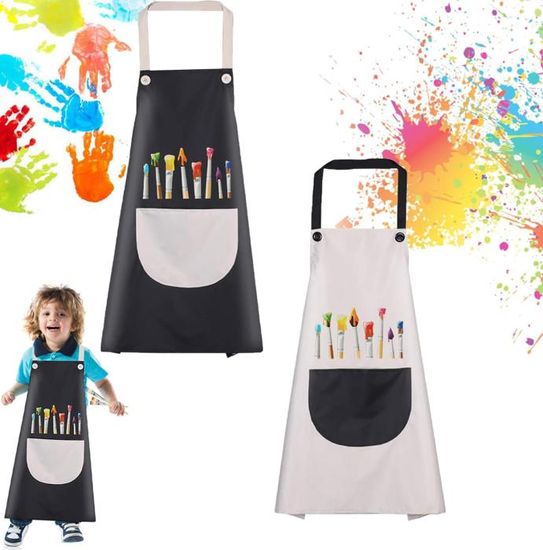 Tablier Enfant, 1 Pièces Tablier Enfants avec Poches, Tablier Peinture Enfant, Réglables Kids Tablier de Chef pour Garçons Filles Artisanat Peinture Cuisine Coloriage, Bleu, 5-11 Ans