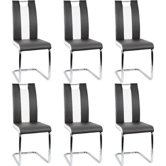 Lot de 6 chaises Mia salon noir et blanc - Chaise pour salle à manger - Dossier incurvé