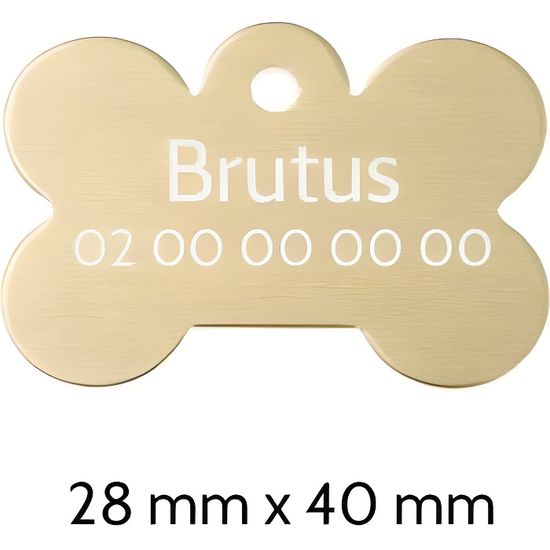 Médaille en forme d'os Or pour chien avec gravure personnalisée 1 à 2 lignes - Grand format 28x40 mm - D-OS-40-O