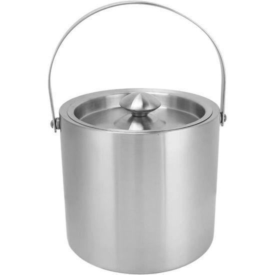 Seau à Glace Inox 3L Double Paroi - Avec Pince Et Couvercle - QWORK Pour Bar, Fêtes