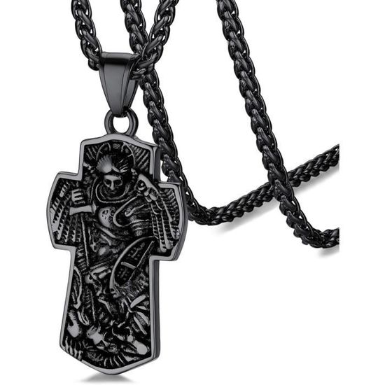 Collier Saint Michel – Pendentif Archange Michel En Acier Inoxydable/or/noir, Chaîne Réglable 55+5 Cm, Bijou De Protection