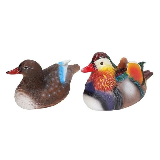 Lot De 2 Statues De Canard Mandarin Colorées Peintes à La Main En Bois