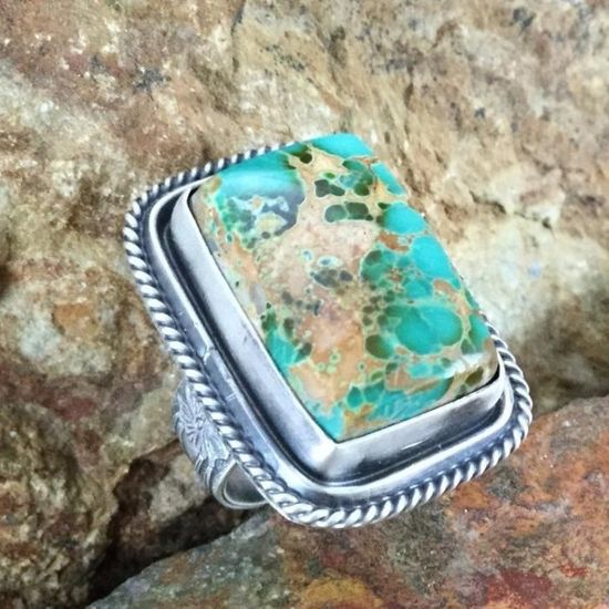 Bague Anneau Argent Et Turquoise - Taille 57, Neuve Sans Emballage, Pierre Naturelle, Style Original