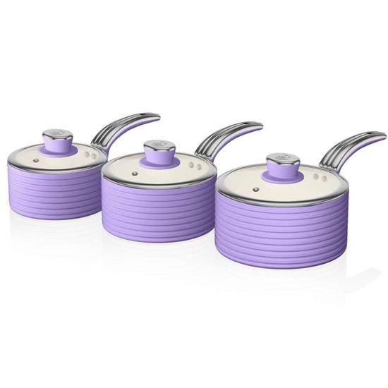 Batterie De Cuisine Antiadhésive 13 Pièces Violette - Poêles, Casseroles, Couvercles Verre, Induction Compatible