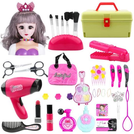 Tête à Coiffer Et Maquiller G.C – Set Complet Avec Sèche-cheveux, Accessoires, Maquillage Lavable, Vernis – Dès 3-8 Ans – Cadeau Fille