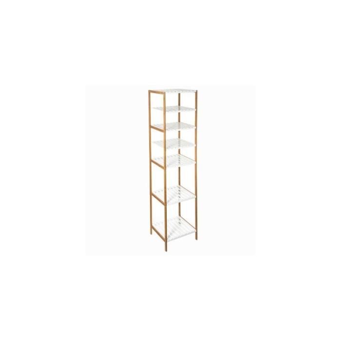 Etagère modulable 6 niveaux - L 35 x l 32 x H 145 cm - Bambou - Blanc