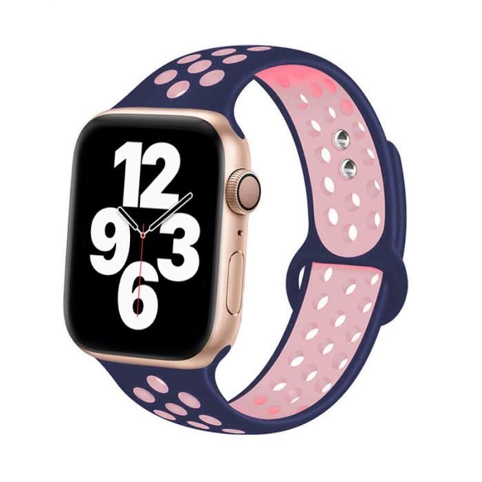 SM - 42mm or 44mm or 45mm - 12 bleu-rose- - Bracelet à boucle unique pour Apple Watch, en silicone respirant,
