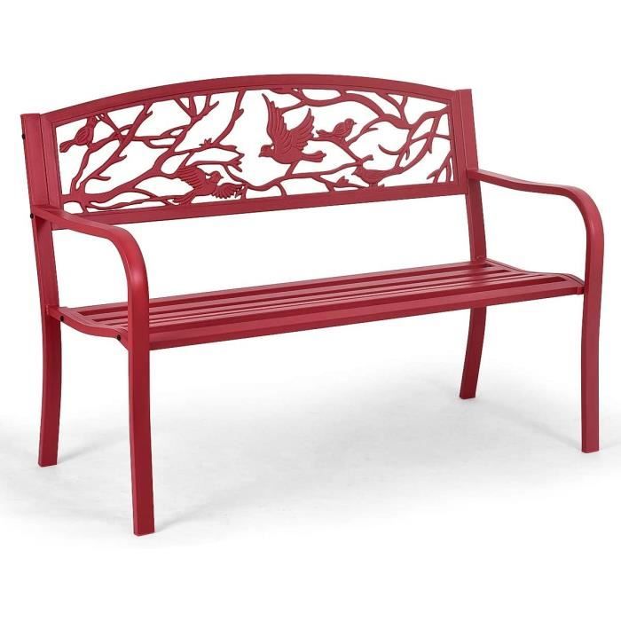 Banc de Jardin en Acier,Dossier Ergonomique avec Motif à l’Oiseau en Fer Forgé,2-3 Places, Charge Max. 280KG, pour Jardin, Balcon