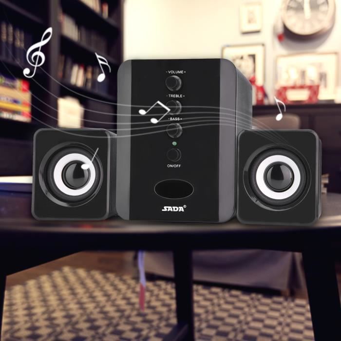 Enceintes PC 2.1, haut-parleurs Enceinte Trois pièces Noir