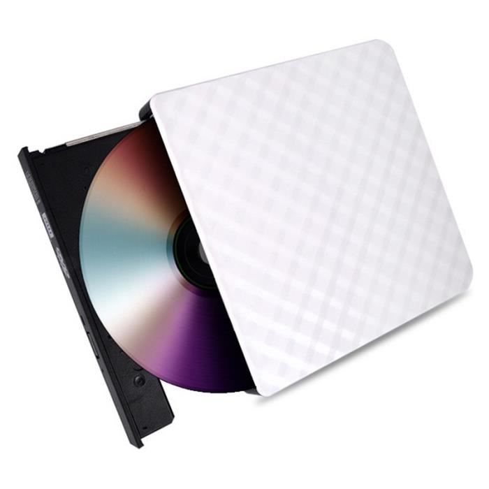 Graveur Lecteur de DVD externe USB 3.0 haute vitesse Lecteur de CD-DVD-RW Blanc