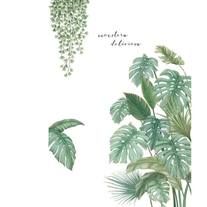 Tonsee® Plantes tropicales feuilles petite maison fraîche décoration de porte autocollants muraux papier peint _cdt3121