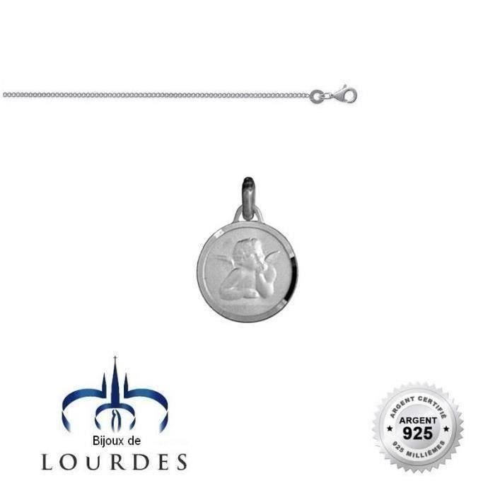 Chaîne et Pendentif Médaille Ange de Baptême Argent Massif 925/1000