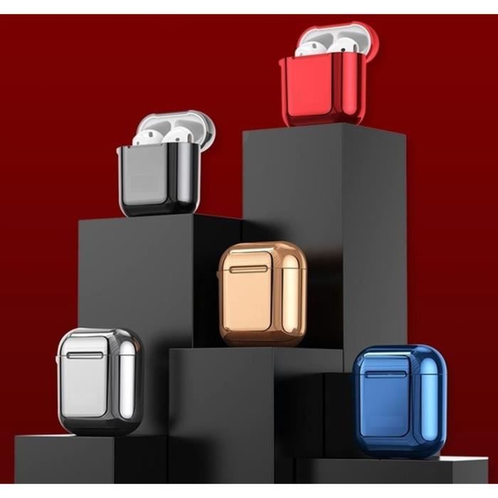 Coque Effet Metal pour AirPods 2 APPLE Boitier de Charge Brillant Design Housse Protection (ROUGE)