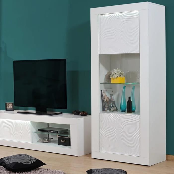 Vitrine lumineuse design blanc laqué KARL Blanc L 80 x P 45 x H 190 cm