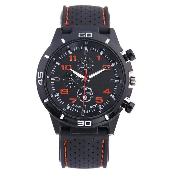 Montre Homme Sport GT Couleur Orange Bracelet Silicone Acier Inoxydable Imperméable