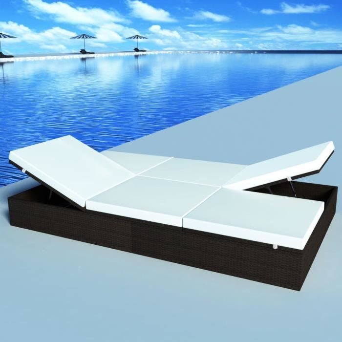 Chaise longue double avec coussin - Bain de soleil Chaise de Repose Résine tressée - Marron Nouveau *572758