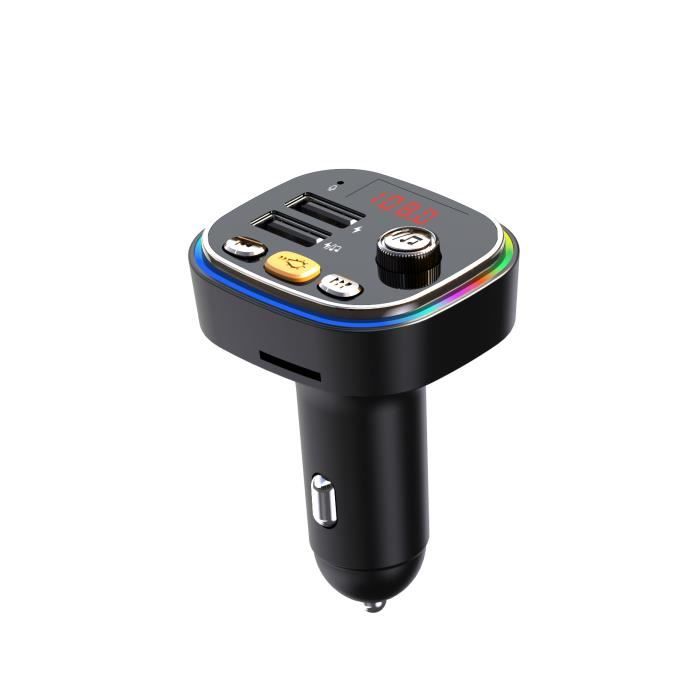 Transmetteur FM Bluetooth Voiture 5.0, Avec Chargeur Voiture 2 USB, Rétroéclairé LED, Carte TF/USB pour Smartphones