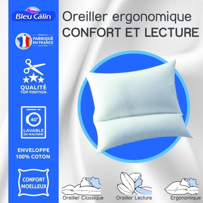 Oreiller ergonomique confort et lecture -Bleu Calin-