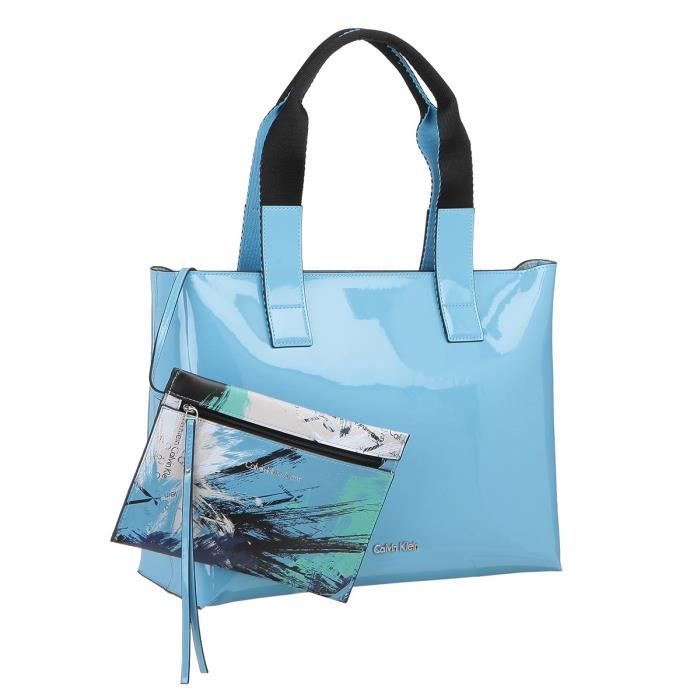 CALVIN KLEIN Sac à Main en Cuir Verni Bleu Femme